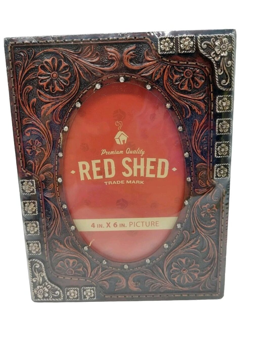 Red Shed Photo Frame 4x6 Brown Silver Floral Oranate READ